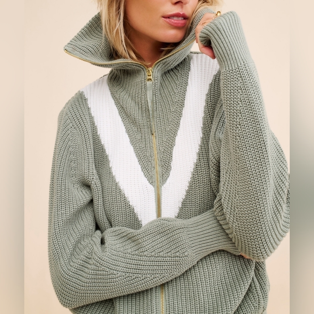 VARLY Ada Full Zip Through Knit Sweater oversize SZ XS - Picture 7 of 16